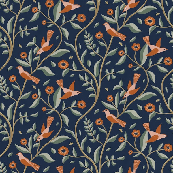 Night Birds Dark Navy Blue Orange