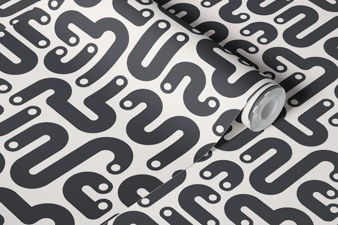 JELLY BEANS Curvy 80s Abstract - Black Whitewallpaper roll