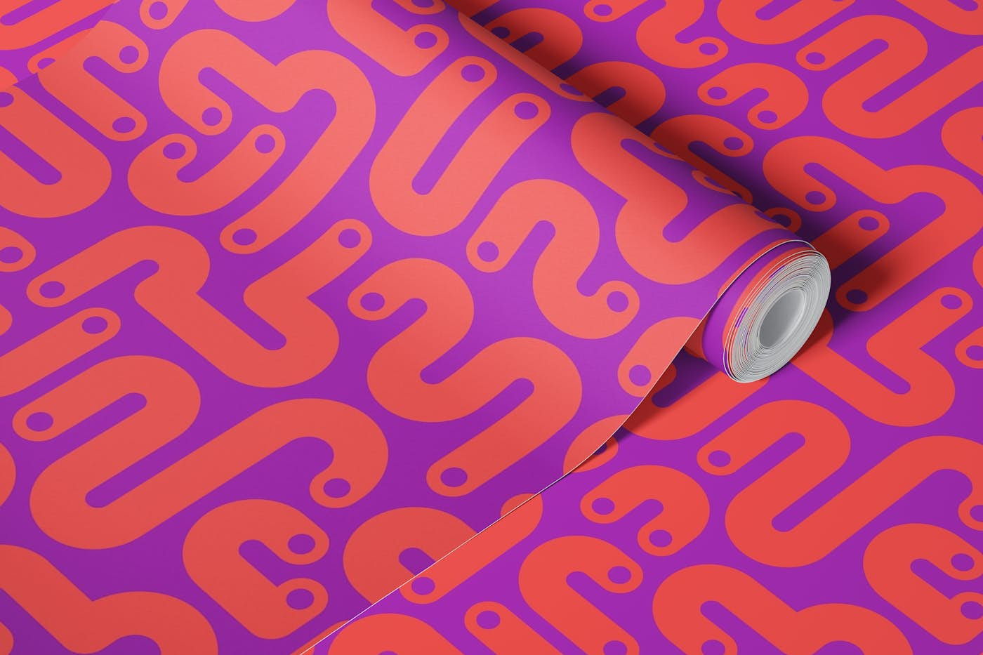 JELLY BEANS Curvy 80s Abstract - Coral Purple wallpaper roll