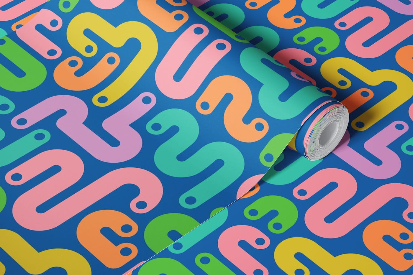 JELLY BEANS Curvy 80s Abstract - Brights Blue wallpaper roll