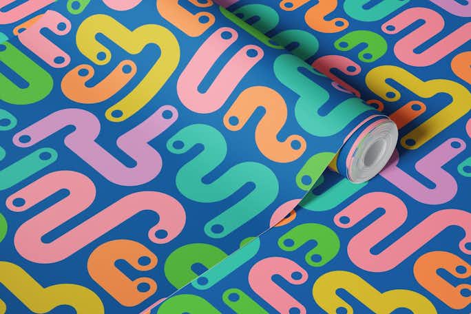 JELLY BEANS Curvy 80s Abstract - Brights Bluewallpaper roll