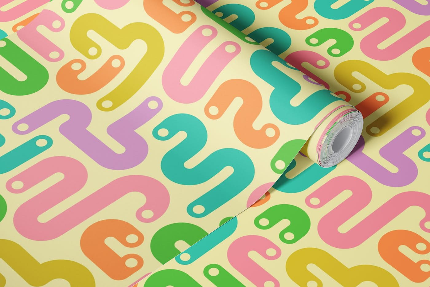 JELLY BEANS Curvy 80s Abstract Brights Cream wallpaper roll