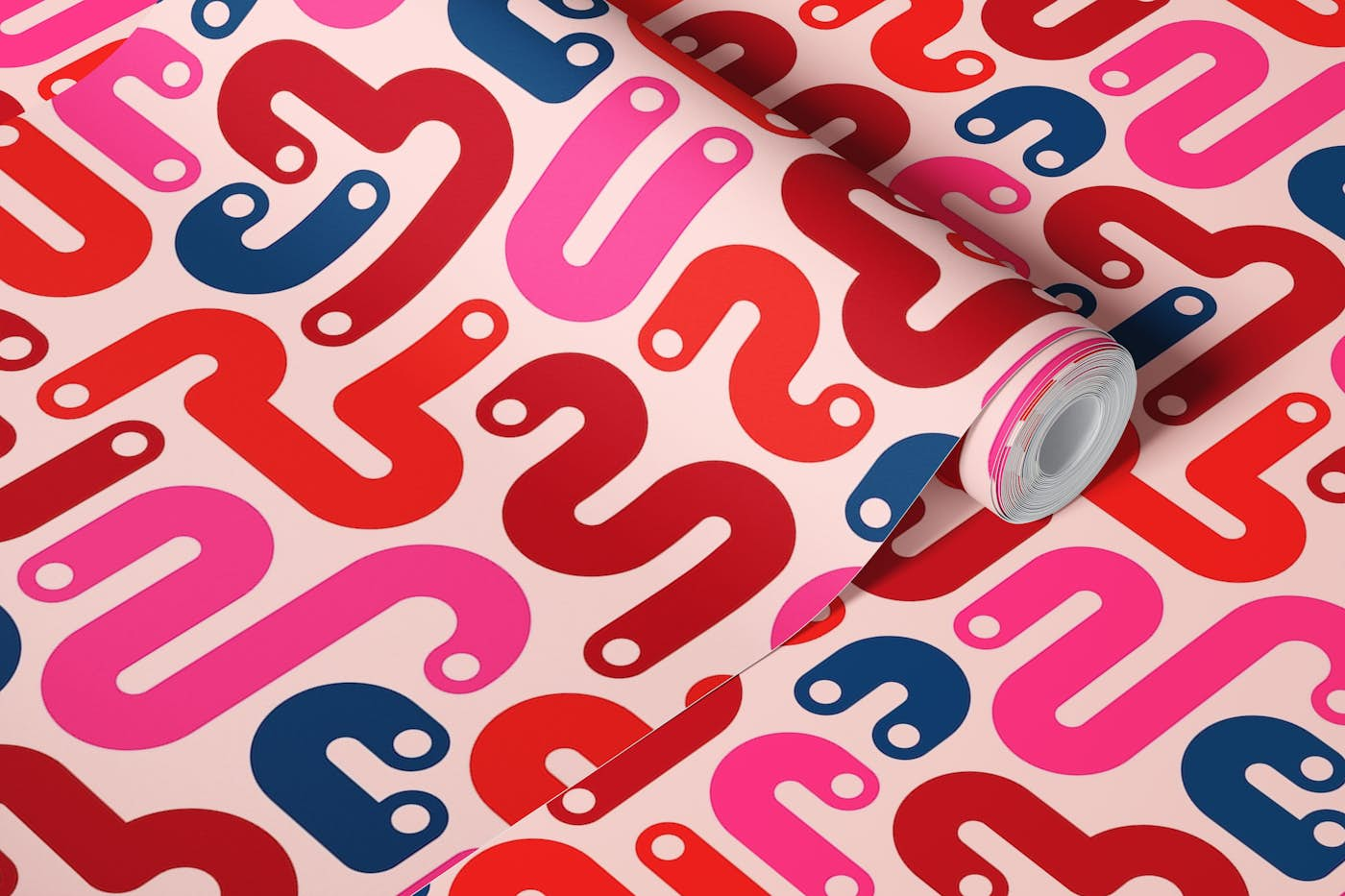 JELLY BEANS Curvy 80s Abstract - Red Pink wallpaper roll