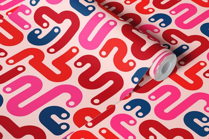 JELLY BEANS Curvy 80s Abstract - Red Pinkwallpaper roll