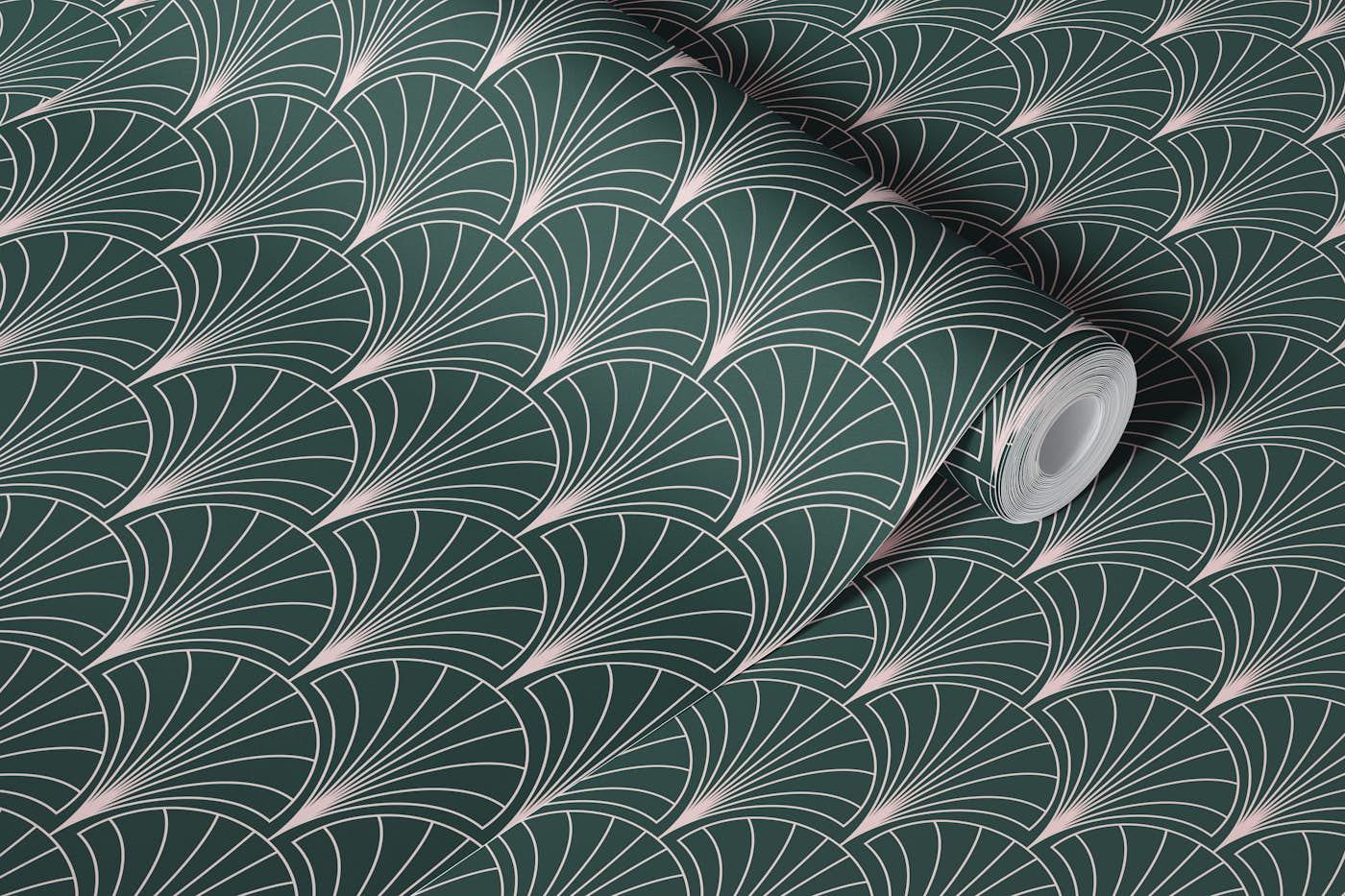 Art Deco Fans Pink Green wallpaper roll