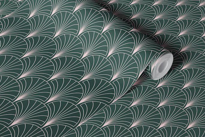 Art Deco Fans Pink Greenwallpaper roll