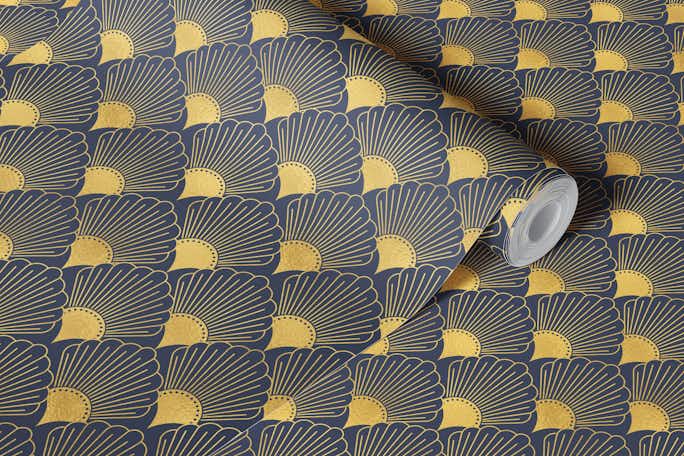 Art Deco Fans Navy Goldwallpaper roll