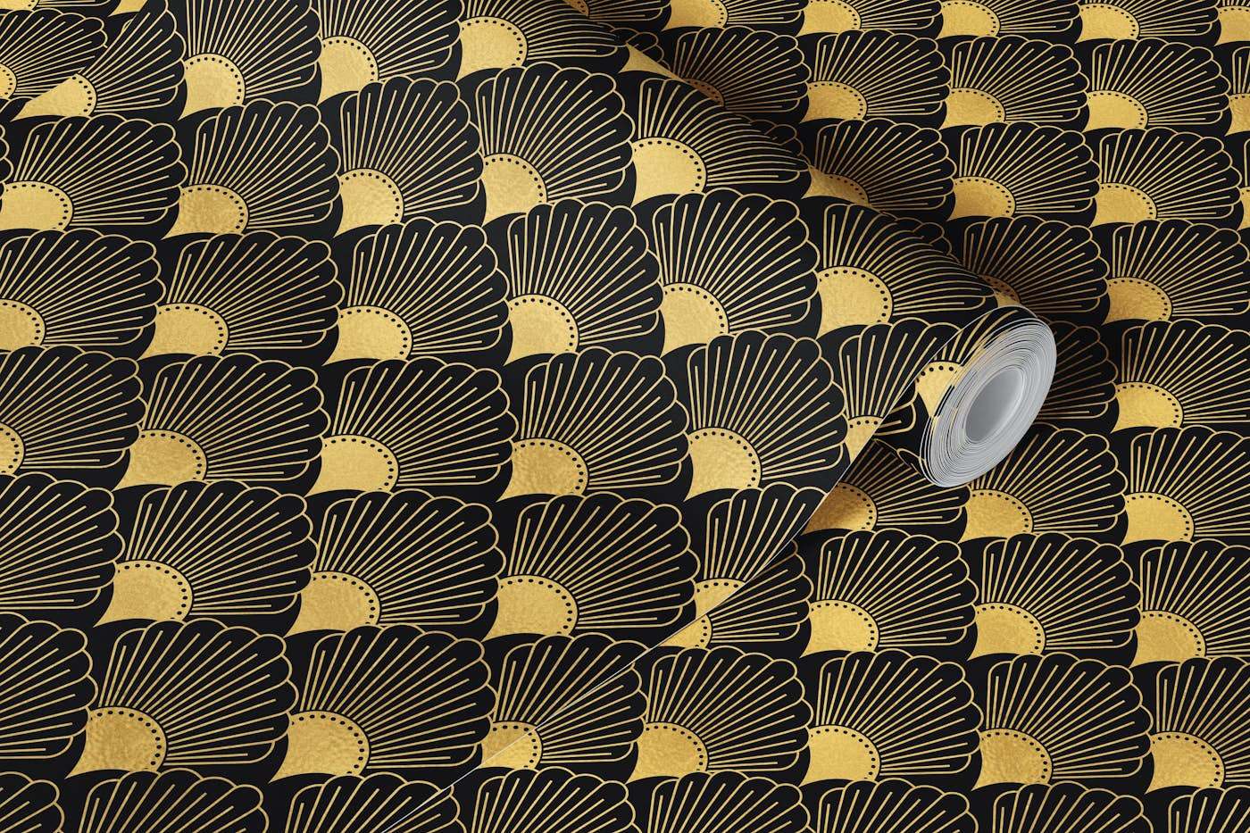 Art Deco Fans Black and Gold wallpaper roll