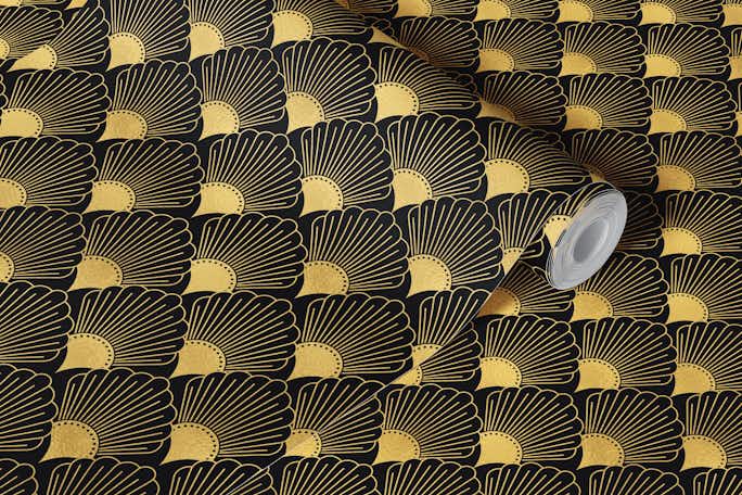 Art Deco Fans Black and Goldwallpaper roll