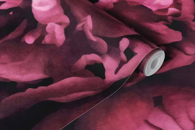 Moody Mauve Pink Peonies Watercolor Artwallpaper roll