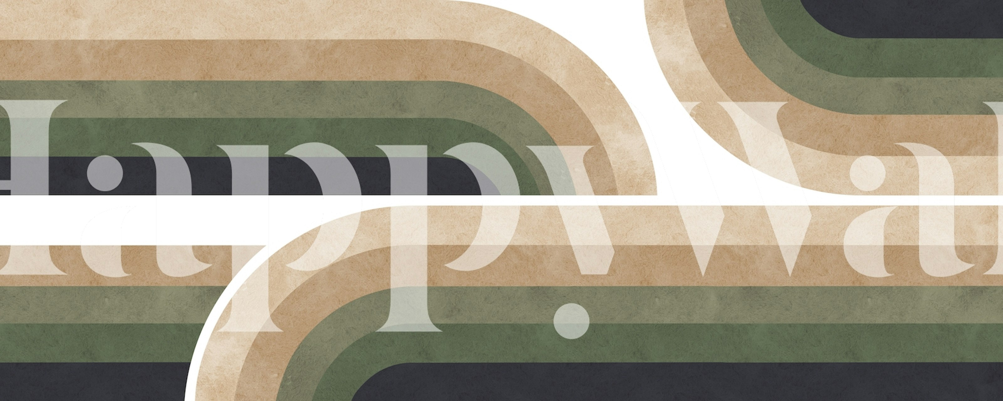 Curved lines in earthy colors: greens, browns, black. Geometric wallpaper.