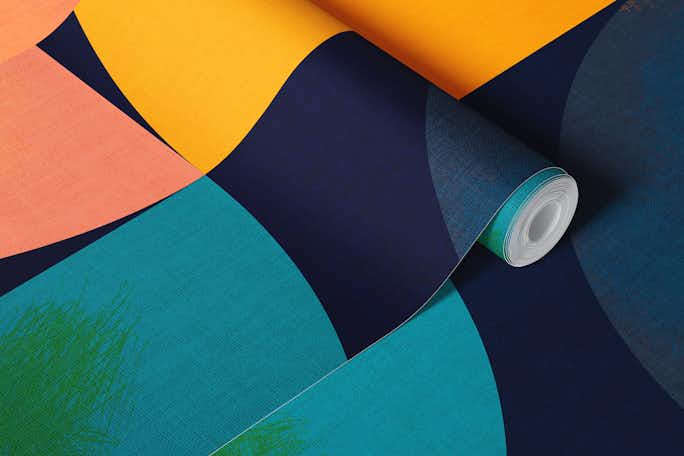 colorful mid century shapeswallpaper roll