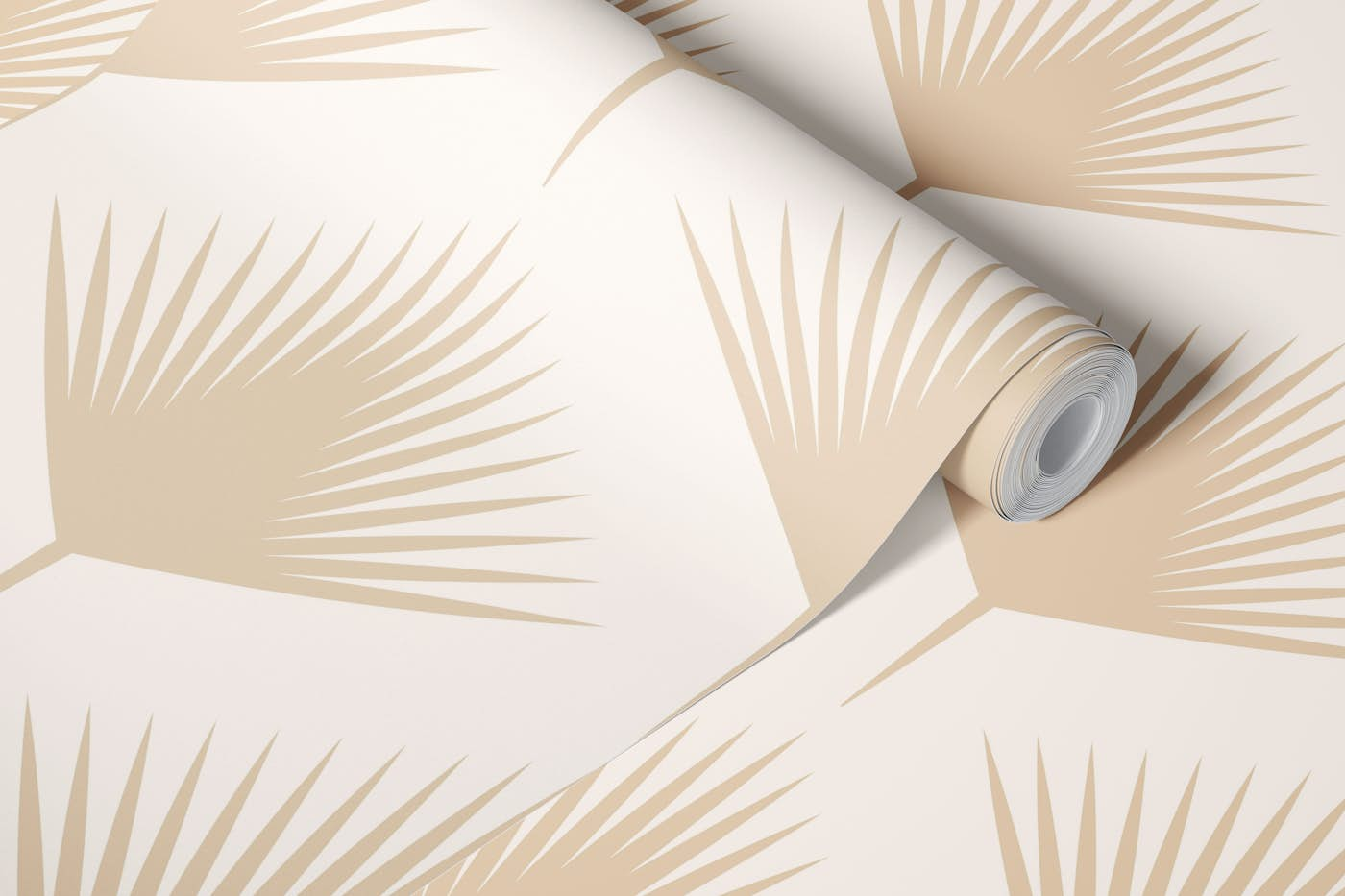 Modern Abstract Geo Palm Leaves in Sand Beige wallpaper roll