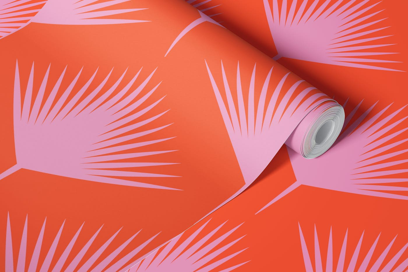 Abstract Modern Geo Palm Leaves Orange Pink wallpaper roll