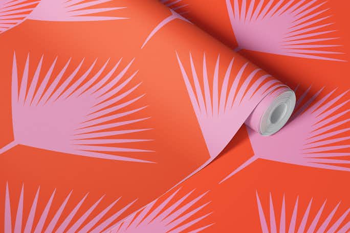 Abstract Modern Geo Palm Leaves Orange Pinkwallpaper roll