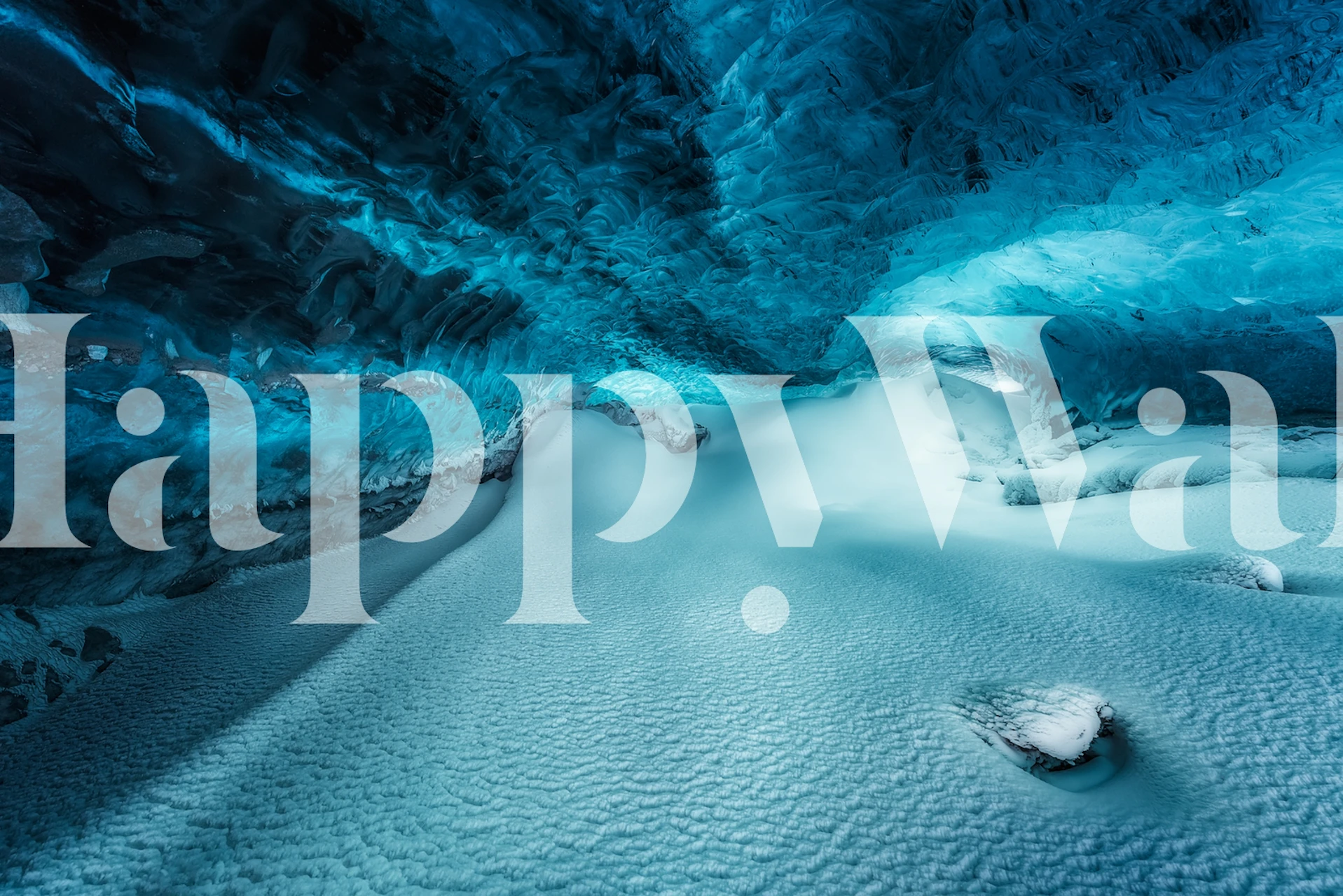 Väggmålning för undervattens isgrotta som visar nyanser av blått och frusna texturer