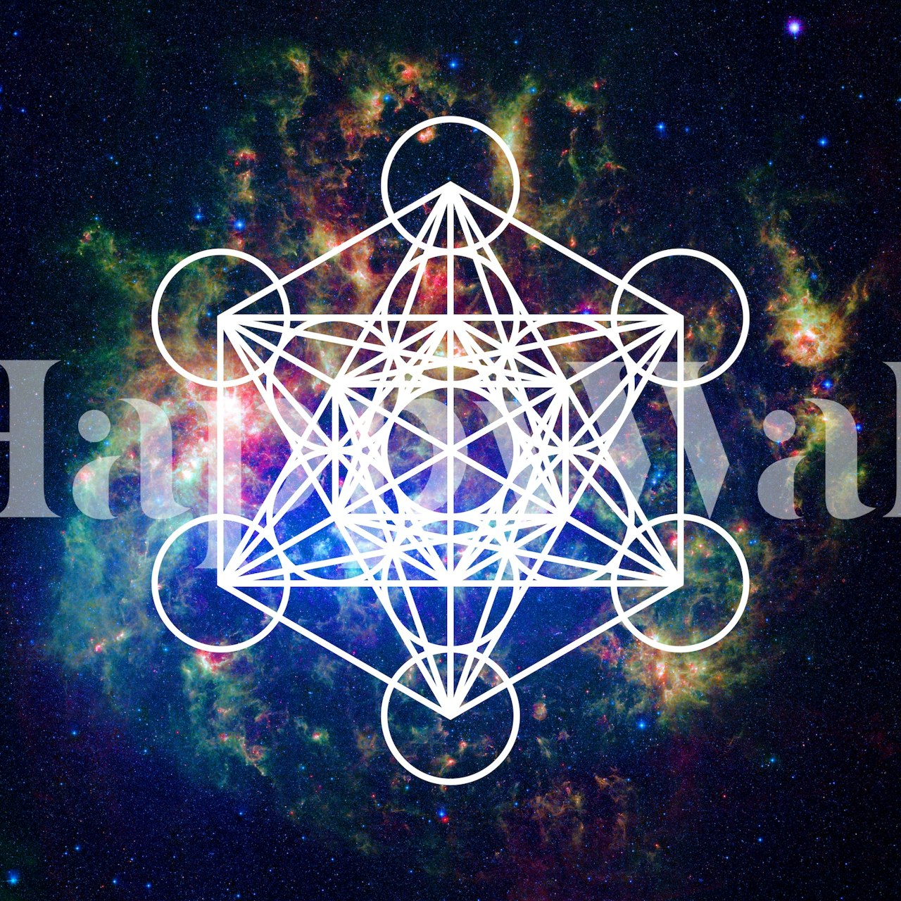 Fondo de pantalla del Cubo del Arcángel Metatrón con fondo de galaxia