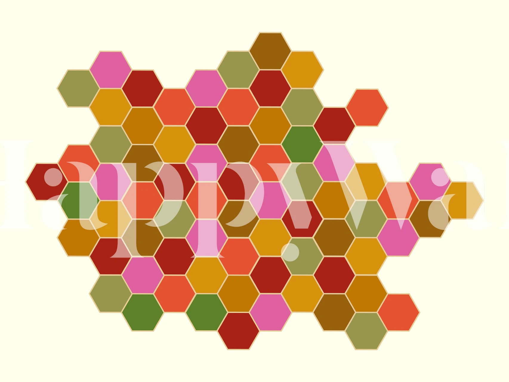 Beehive wallpaper in warm colors displayed in a room