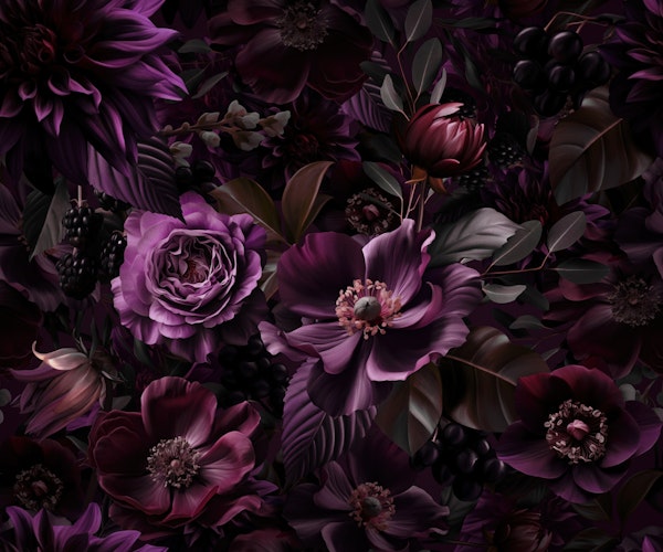 Opulent Baroque Flowers Mauve Purple