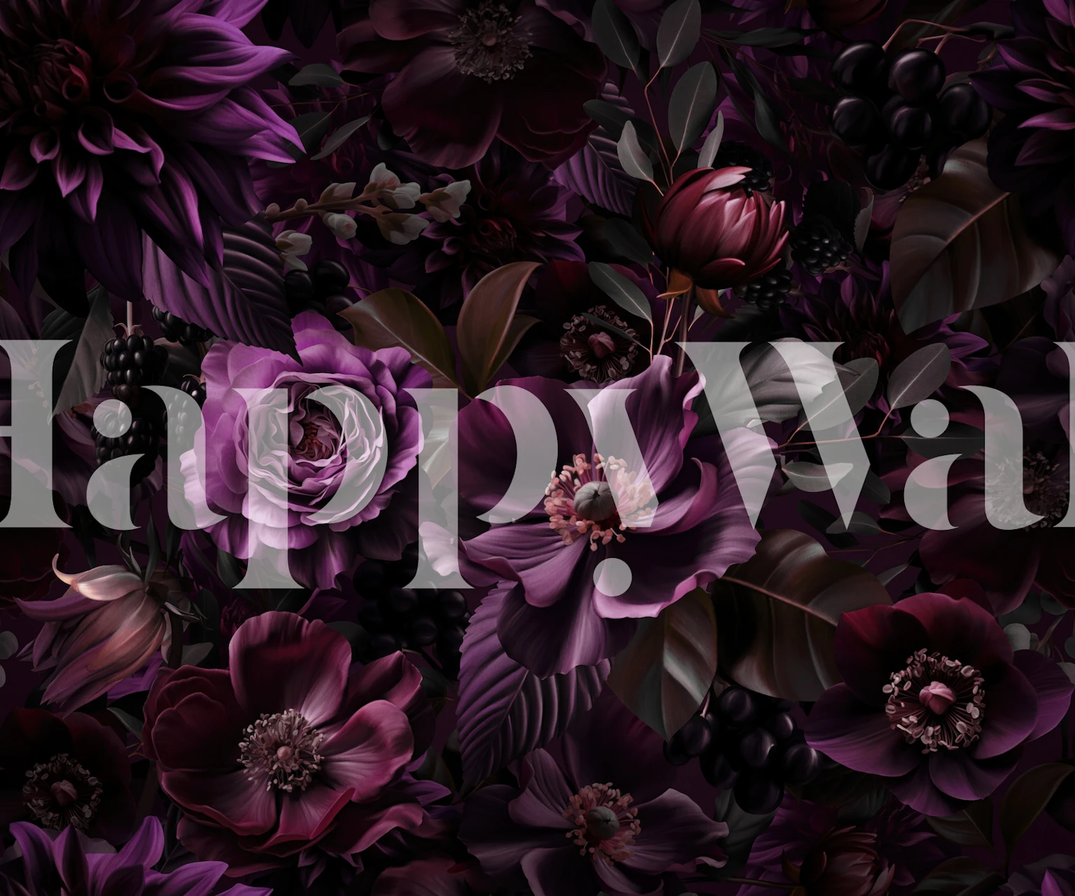 Mauve flowers and dark leaves wallpaper in baroque style