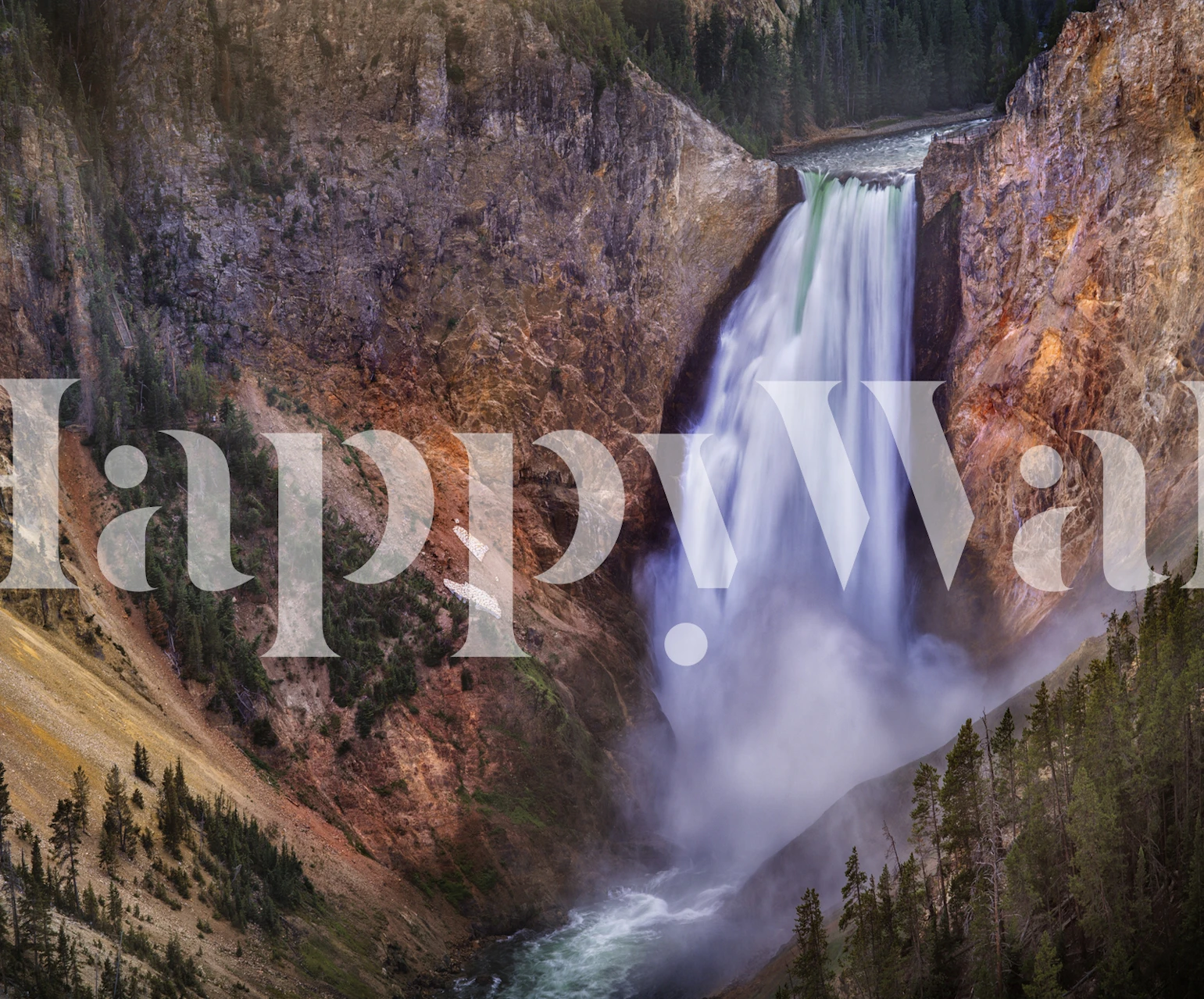 Waterfall and canyon landscape in natural colors wallpaper