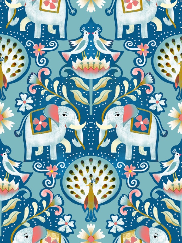 elephant and peacock india blockprint