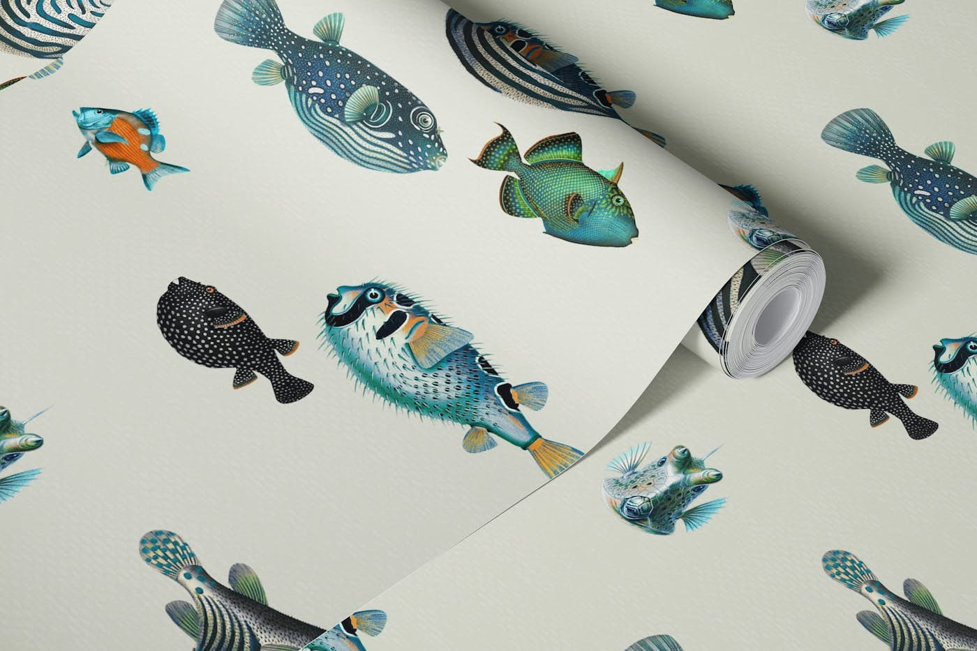 Acquario Fish pattern in cream wallpaper roll