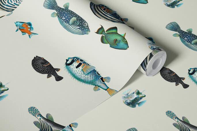 Acquario Fish pattern in creamwallpaper roll