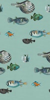 Acquario Fish pattern in duck egg blue tapete