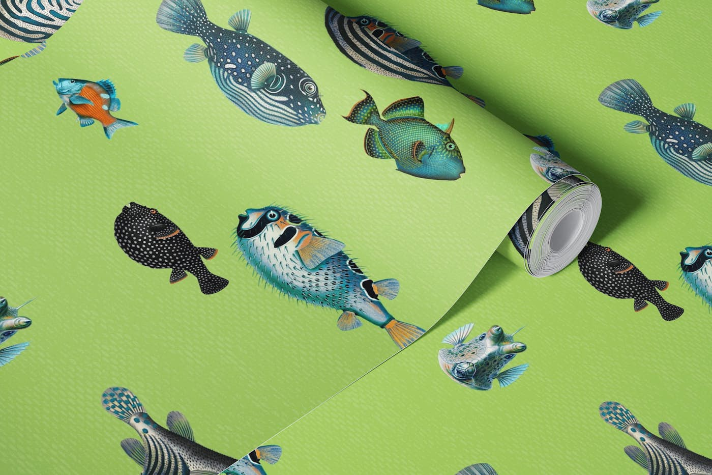 Acquario Fish pattern in apple green wallpaper roll