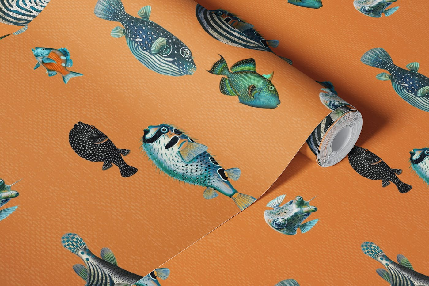 Acquario Fish pattern in orange wallpaper roll