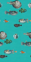 Acquario Fish pattern in turquoise blue tapete