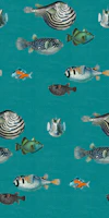 Acquario Fish pattern in teal blue tapete