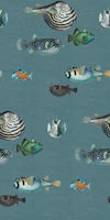 Acquario Fish pattern in slate blue tapete