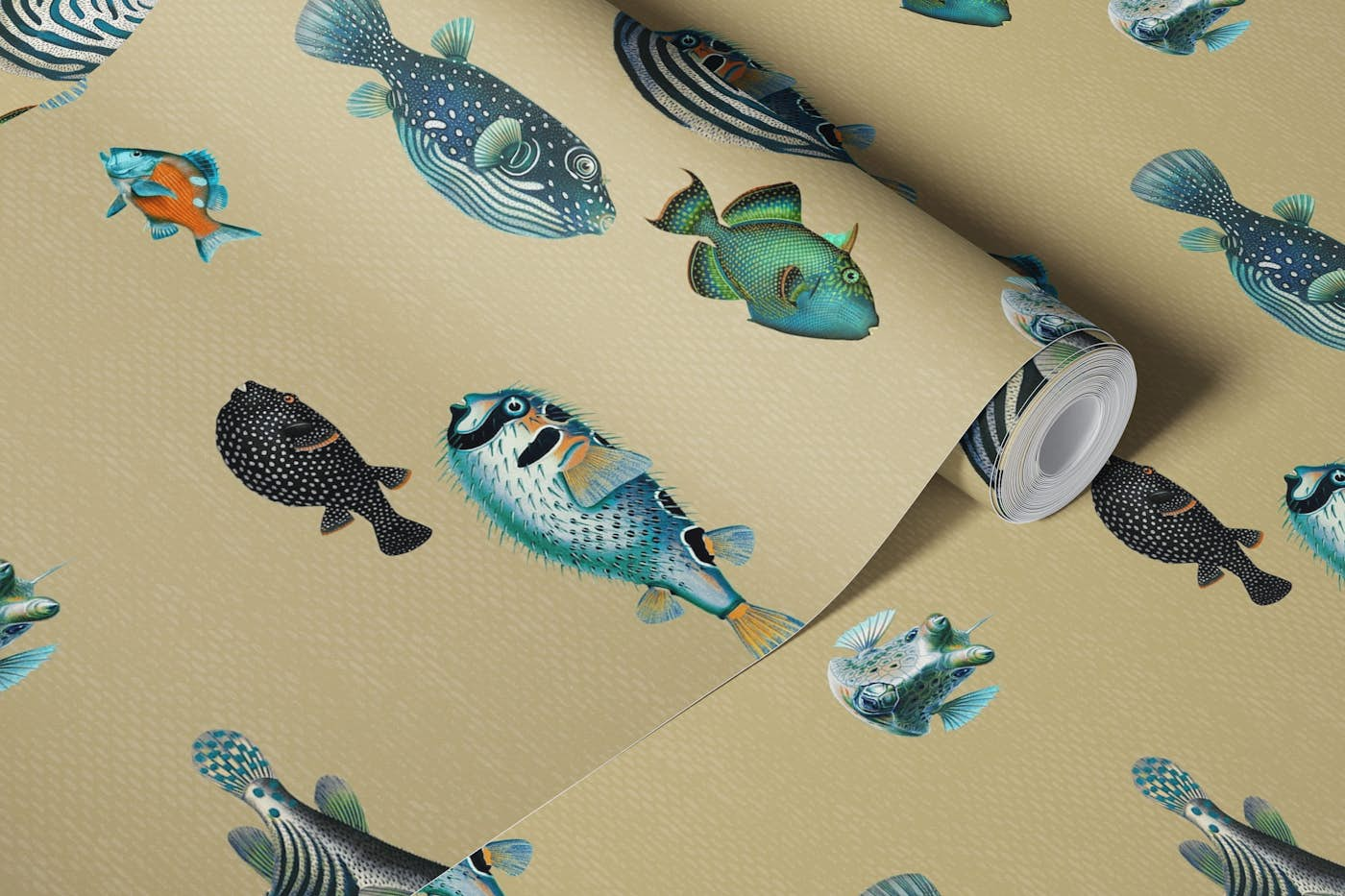 Acquario Fish pattern in sand beige wallpaper roll