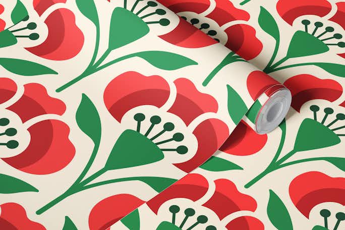 Vintage lily flowers scallops / 2898 Awallpaper roll