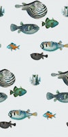 Acquario Fish pattern in stone white papiers peint