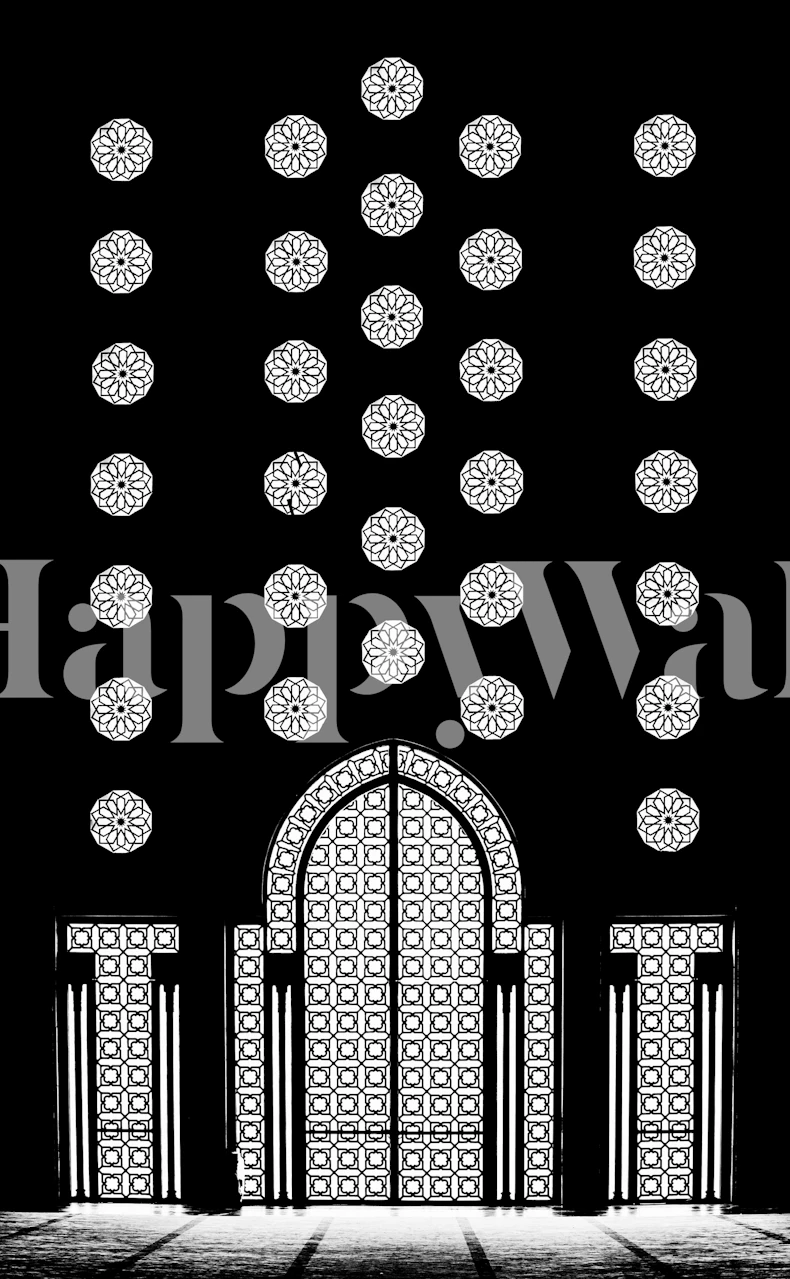 Black and white geometric pattern wallpaper featuring an ornate design