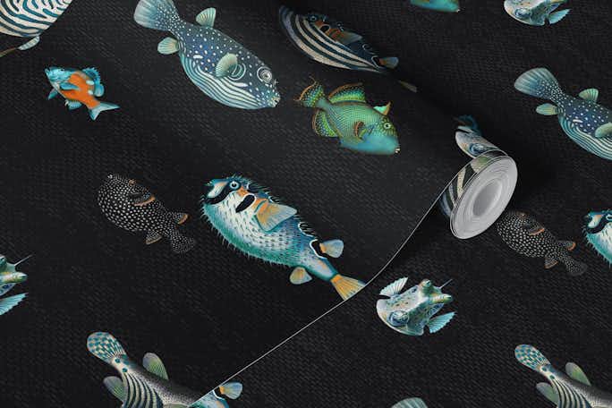 Acquario Fish pattern in blackwallpaper roll