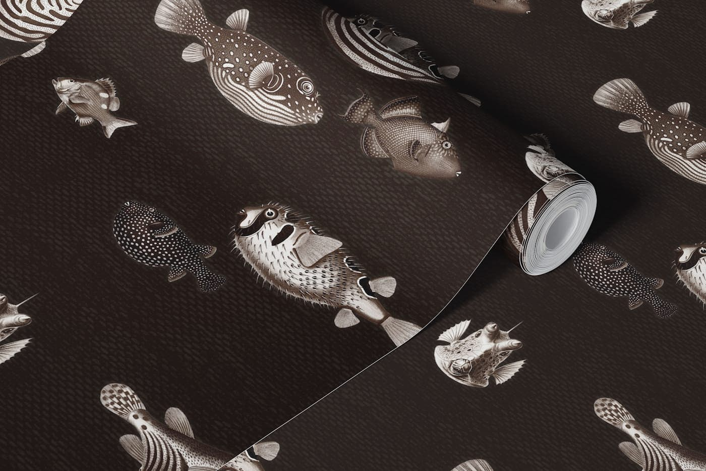 Acquario Fish pattern neutral dark chocolate wallpaper roll