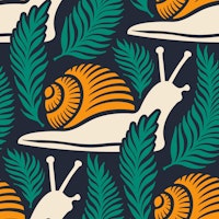 Snails in ferns, teal yellow / 3001 A tapete