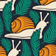 Snails in ferns, teal yellow / 3001 A