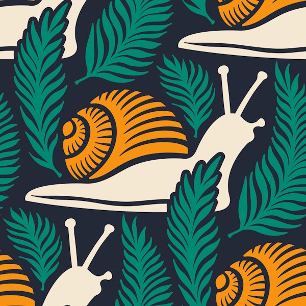 Snails in ferns, teal yellow / 3001 A