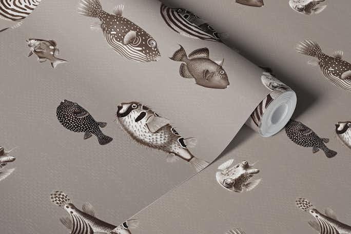 Acquario Fish pattern neutral taupe beigewallpaper roll