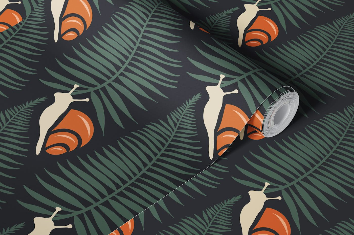 Snails in ferns, dark grey / 3002 B wallpaper roll