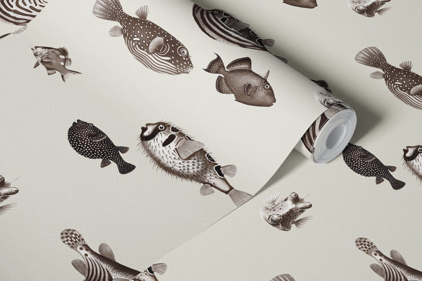 Acquario Fish pattern neutral cream beige wallpaper roll