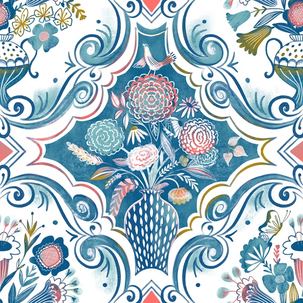 floral damask delfter blue