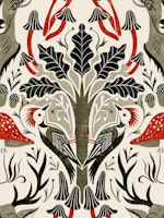 woodpecker oaktree deer damask papiers peint