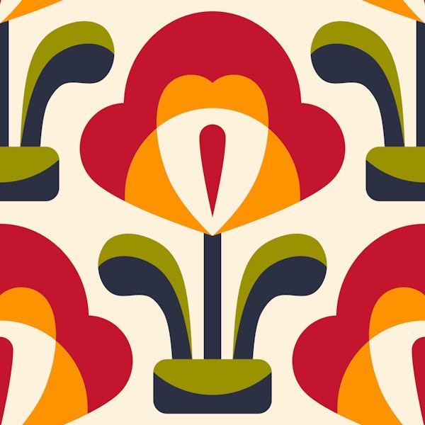 Retro blossoms, vibrant red / 3006 B