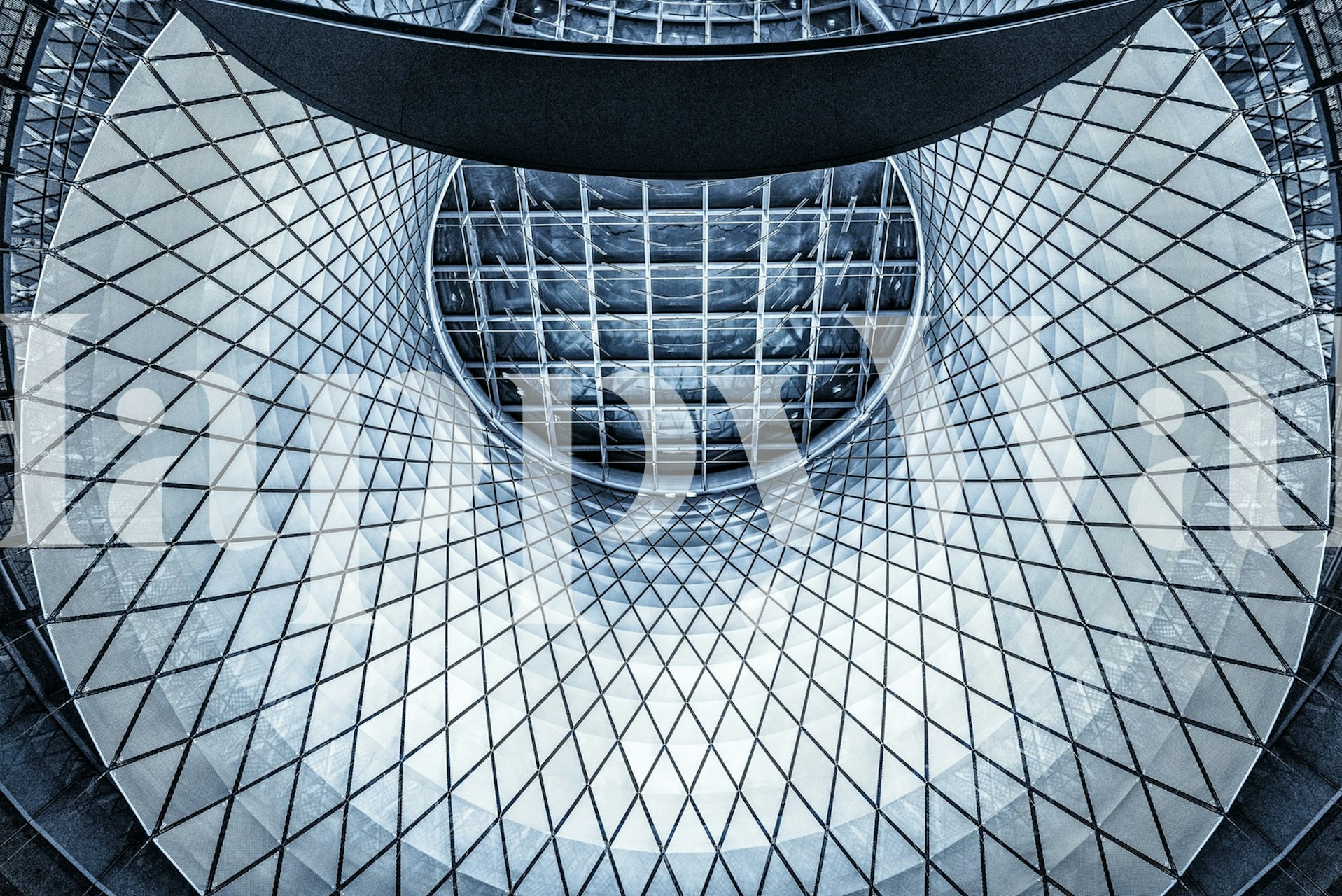 Abstract architectural design of Fulton Street with symmetrical glass ceiling and modern aesthetics